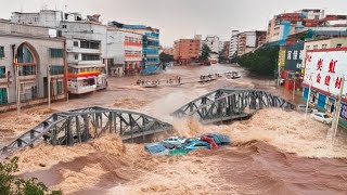 Bridges collapsed in China Millions of tons of water destroyed everything in Shaanxi [upl. by Sidonius]