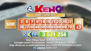 Tirage du soir Keno® du 03 janvier 2023  Résultat officiel  FDJ [upl. by Leuneb]