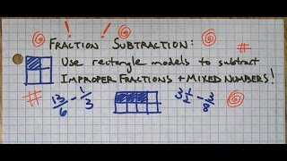 Fraction Subtraction Using Rectangles to Subtract Improper Fractions and Mixed Numbers [upl. by Eidde]