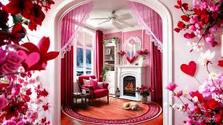 Cozy Valentine Fireplace Ambience Sleeping Puppy Hearts amp Sparkles [upl. by Baun]