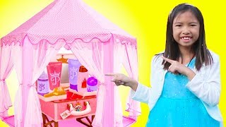 Wendy Pretend Play MAKEUP Makeover with Pink Tent Toy [upl. by Omora]