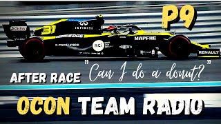 Esteban Ocon Team Radio quotCAN I DO A DONUTquot P9 2020 Abu Dhabi GP  UNHEARD After Race Team Radio [upl. by Yelena]