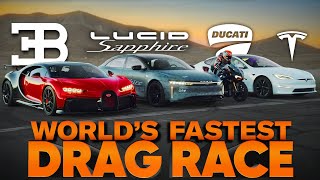 The Worlds Quickest Cars Lucid Air Sapphire v Bugatti Chiron v Tesla Plaid  Cammisas Drag Race [upl. by Ahsiyk778]