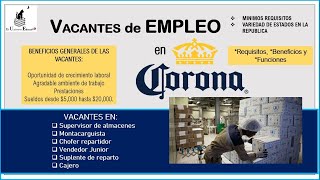 Corona 🍻 Bolsa de trabajo 20222023 💼 Empleo y Vacantes Benéficos Requisitos Postulación [upl. by Korman981]