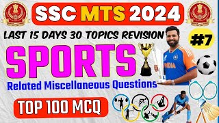 SSC MTS 2024 EXAM  Sports Related Miscellaneous Top 100 Questions  By SSC CRACKERS [upl. by Edgell]