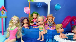 Elsa and Anna Pool Party Toddlers🌈 Swim Play Eat Pizza Barbie💙Toys and Dolls Stories💦Dylan I Ep 88 [upl. by Magna]