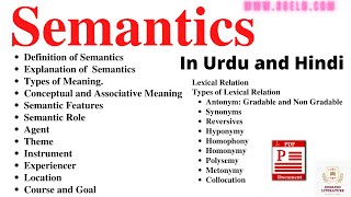 Semantics Explanation In Urdu and Hindi Types of Meaning In Semantics In Urdu and Hindi Notes PDF [upl. by Mars]