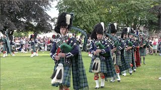 Drum Majors lead Ballater Pipe Band marching display after 2023 Ballater Highland Games [upl. by Proudman]