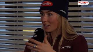 Saalbach Speed weekend  Mikaela Shiffrin interviewed by Tina Maze March 23 2024 [upl. by Rombert205]