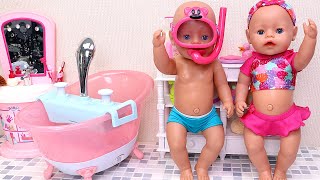 Baby Born twins bathroom adventure PLAY DOLLS 26min [upl. by Haisej]