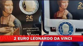 2 Euro Leonardo Da Vinci 2019  Italia  Moneta da 2€ Rara BE PP FS Proof Fondo Specchio [upl. by Yenoh]