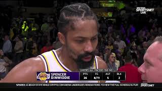 Spencer Dinwiddie Courtside Interview  Los Angeles Lakers beat Indiana Pacers 150145 [upl. by Wulfe]