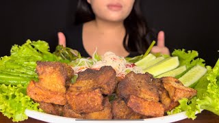 THAI SPICY NOODLES SALAD WITH CRISPY PORK  MUKBANG  thainoodles crispypork thaifood mukbang [upl. by Gwynne]