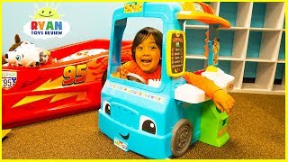 Ryan Pretend Play with Food Cooking Truck and Kitchen Playset [upl. by Anilok]