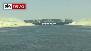 Stuck at sea Cargo ship wedged in Suez Canal causes traffic jam [upl. by Shedd]