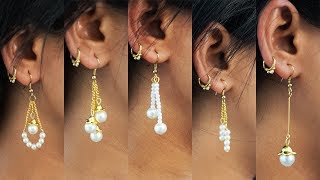 5 easy Pearl Earring Design  DIY  5 min Craft  Hand made jewelry  Art with Creativity [upl. by Noizneb]