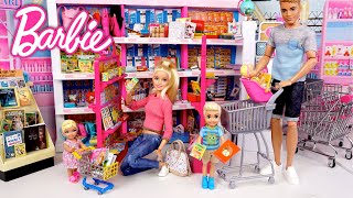 Barbie amp Ken Family Supermarket Shopping Video  Titi Toys Dolls [upl. by Aicatsal]