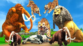 3 Giant Bulls Vs 2 Giant Tigers attack Baby Mammoth Saved by Woolly Mammoth Vs The Big Lion [upl. by Okihcas]