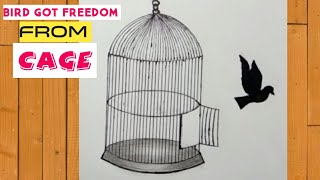 How To Draw A Bird Got Freedom From CAGE [upl. by Cesaria]