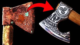 Antique Hatchet Restoration with AWESOME VIKING modifications [upl. by Ahsihat192]