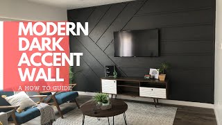 DIY ACCENT WALL FOR LIVING ROOM  MODERN DARK ACCENT WALL WITH A MOUNTED TV [upl. by Aziram]