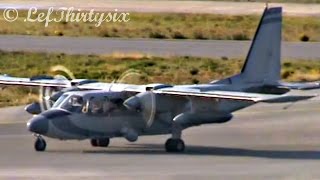 BN2T Turbine Islander taxiing amp take off from Brindisi Airport [upl. by Ainafets]