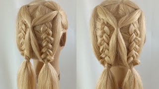 Super Easy Braided Pigtail Hairstyle For Girls 😍 braids hairstyles easyhairstyle [upl. by Lahtnero16]