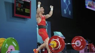 Li Fabin defended weightlifting title mens 61kilogram division record by lifting 143 kilograms 310 [upl. by Hedgcock]