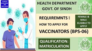 Vaccinator BPS06 Jobs  Health Department Government of Sindh  2022 [upl. by Elokkin]