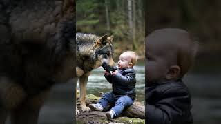 The wolf 🐺 likes to be calm with the baby cute animals wolf [upl. by Bhatt]