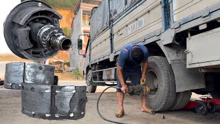 Procedure replace new brake pads for truck and cleaning wheel truck [upl. by Adaven]