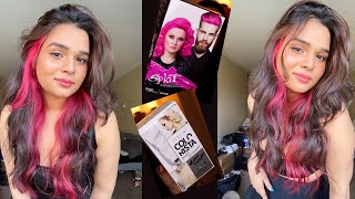 Bleaching And Coloring My Hair PINK At Home  Peekaboo Pink Highlights [upl. by Kimberley911]