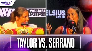 KATIE TAYLOR and AMANDA SERRANO speak at first PRESS EVENT ahead of Netflix REMATCH 🥊  Yahoo Sports [upl. by Utta]