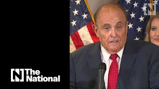 Rudy Giuliani appears to sweat hair dye during election press update [upl. by Notyep]