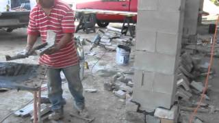 Stone veneer applied to concrete block columns [upl. by Hyacintha42]