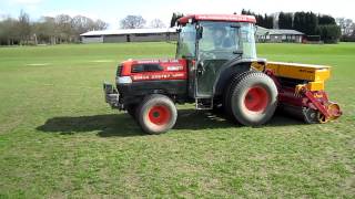 Sports Pitch Maintenance Overseeding a football pitch with our Vredo Disc Overseeder [upl. by Myranda]