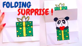 How to Draw Cute Panda  A Panda Present Folding Surprise  Easy Drawing and Coloring for Kids [upl. by Eon]