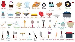 List of Essential Kitchen Utensils  Learn Names of Kitchen Tools in English [upl. by Urien]