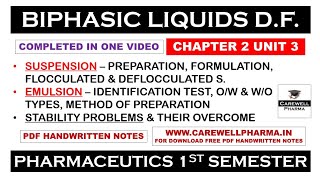 Biphasic Liquid Dosage Form complete  Suspension  Emulsion  Chapter 2 Unit 3  Pharmaceutics 1 [upl. by Hashimoto]