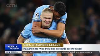 Haaland nets twice including acrobatic backheel goal to give Man City 50 victory over Sparta Prague [upl. by Amrak]