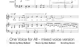 Alan Bullard One Voice For All mixed voices SABar version Scrolling Score [upl. by Maril]