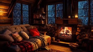 Winter wonderland ASMR  Wind and Crackling Fireplace in a Cozy Winter Hut  Blizzard ambience [upl. by Jonell]