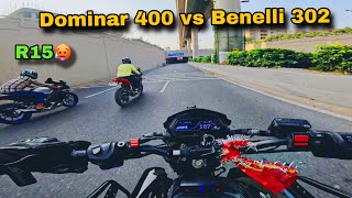 Bajaj Dominar 400 Vs Benelli 302  Drag Race SC project Exhaust [upl. by Tallia]