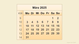 Kalender März 2025 [upl. by Anij]