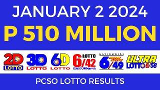 Lotto Result January 2 2024 9pm PCSO [upl. by Cumine]