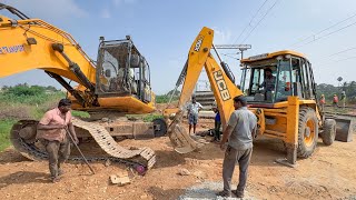 JCB 3DX Helping to JCB 205 Excavator Track Wheel Insert and Chain installation  JCB Excavator [upl. by Bough]