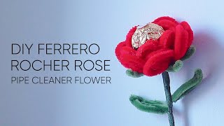 How to Make  DIY Ferrero Rocher Rose Flower with Pipe Cleaners ดอกกุหลาบเฟอเร่โร่จากลวดกำมะหยี่ [upl. by Rumpf681]