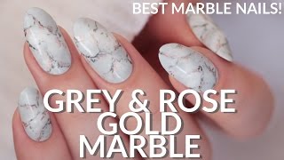 EASIEST REALISTIC MARBLE NAILS  GREY amp ROSE GOLD EASY NAIL ART TUTORIAL [upl. by Notfa]