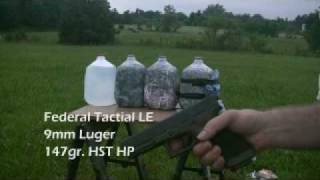 9 mm Federal Tactical LE 147 HST vs Winchester Ranger 124 P Bonded JHP [upl. by Bekelja]