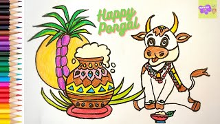 Pongal drawing வரையலாம் pongal festival drawing for kids with step by step instructions [upl. by Prowel]